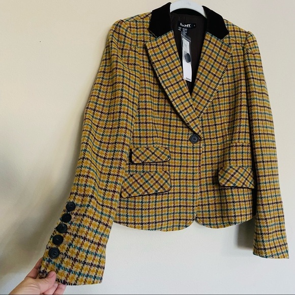 DKYN Plaid Ridding Jacket  Blazer Velvet Collar Size 4 NWT - Picture 4 of 16